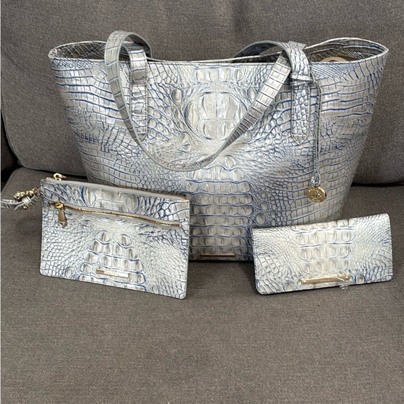 Brahmin Handbags - Brahmin Silver Crocodile-Embossed Tote Bag Set